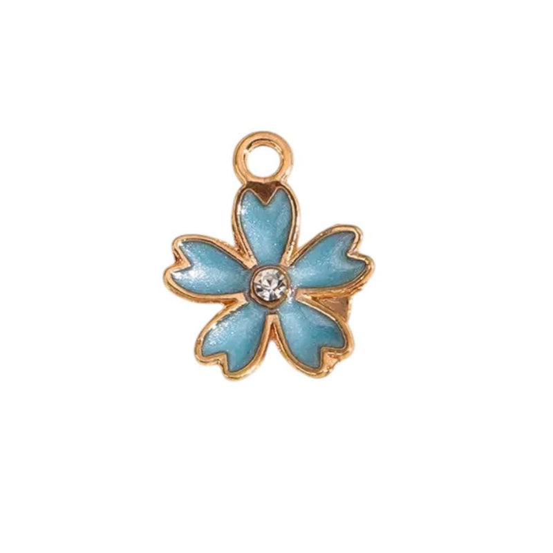 Enamel Flower Charms | Gold Tone Floral Pendants | Crystal Center Charms