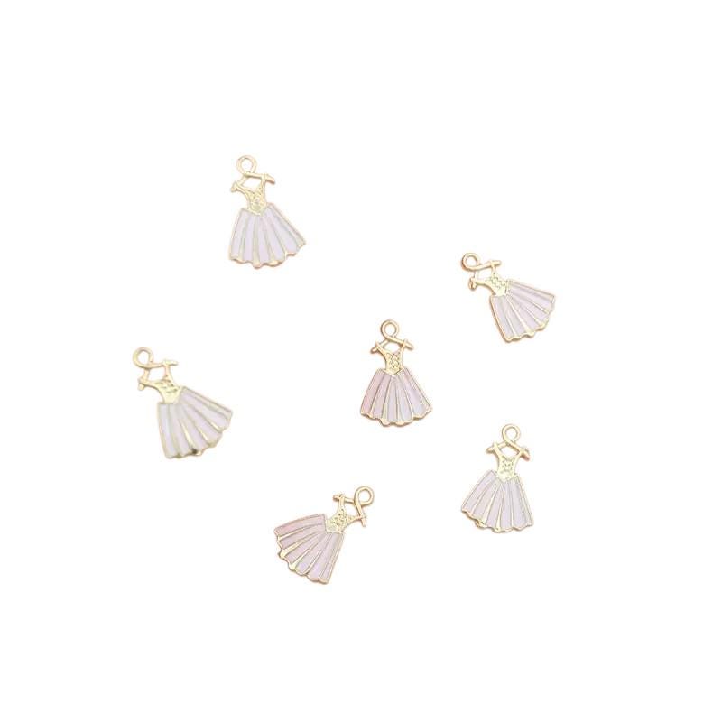 Enamel Dress Charms | Gold Tone Gown Pendants | Fashion Dress Charms