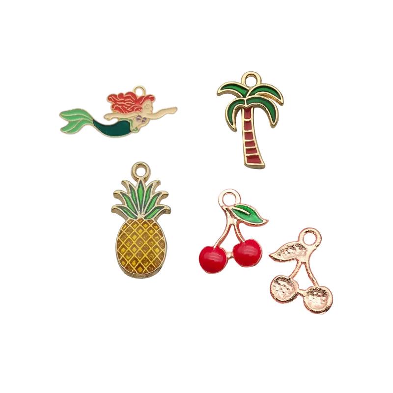 Gold Plated Summer Charms | Tropical Fruit & Palm Pendants | Mermaid Pineapple Cherry Charms
