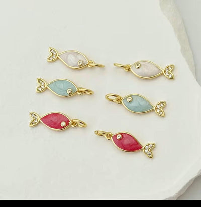Gold Plated Ocean Charms, Fish Pendants, Enamel Sea Life Charms