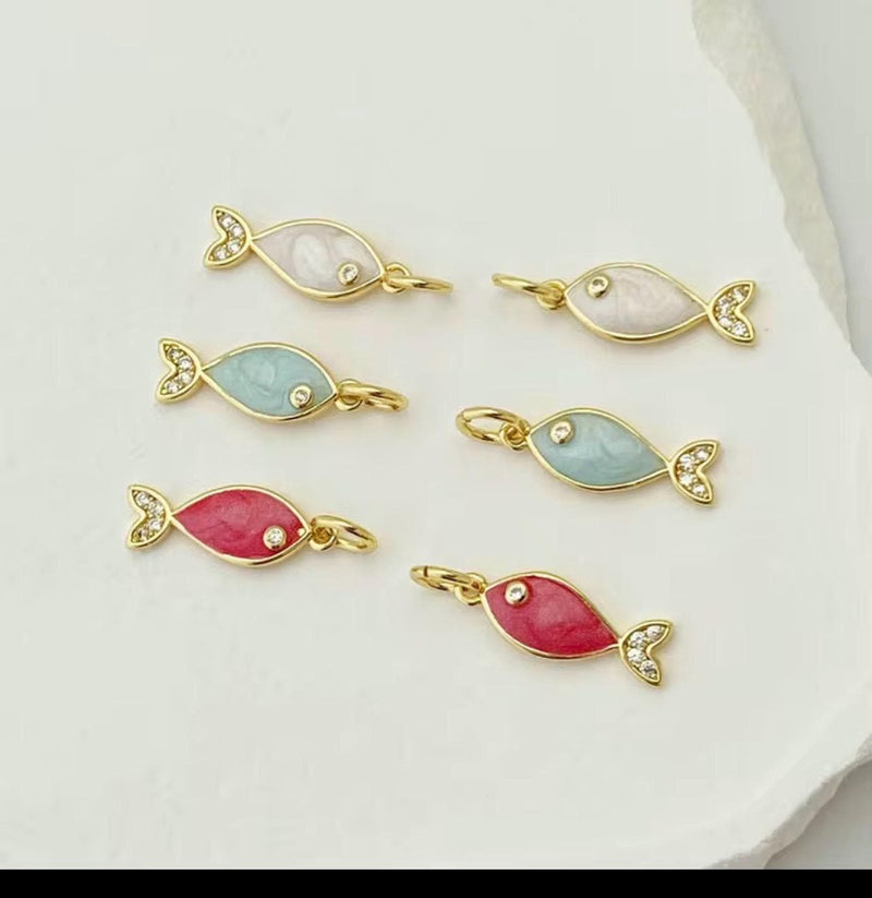 Gold Plated Ocean Charms, Fish Pendants, Enamel Sea Life Charms