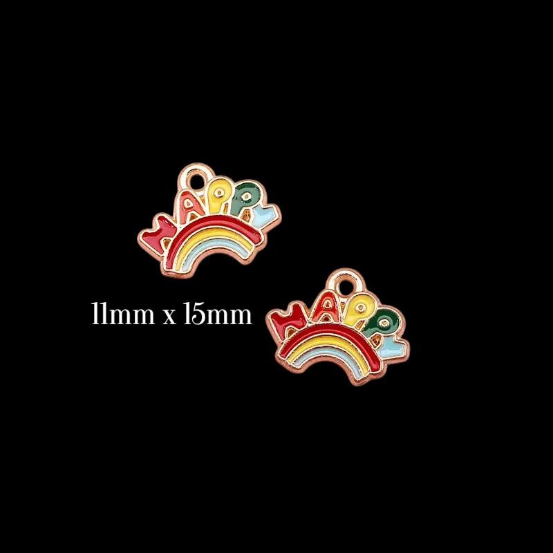 Gold Plated Rainbow Charms | Happy Love Lucky Enamel Pendants