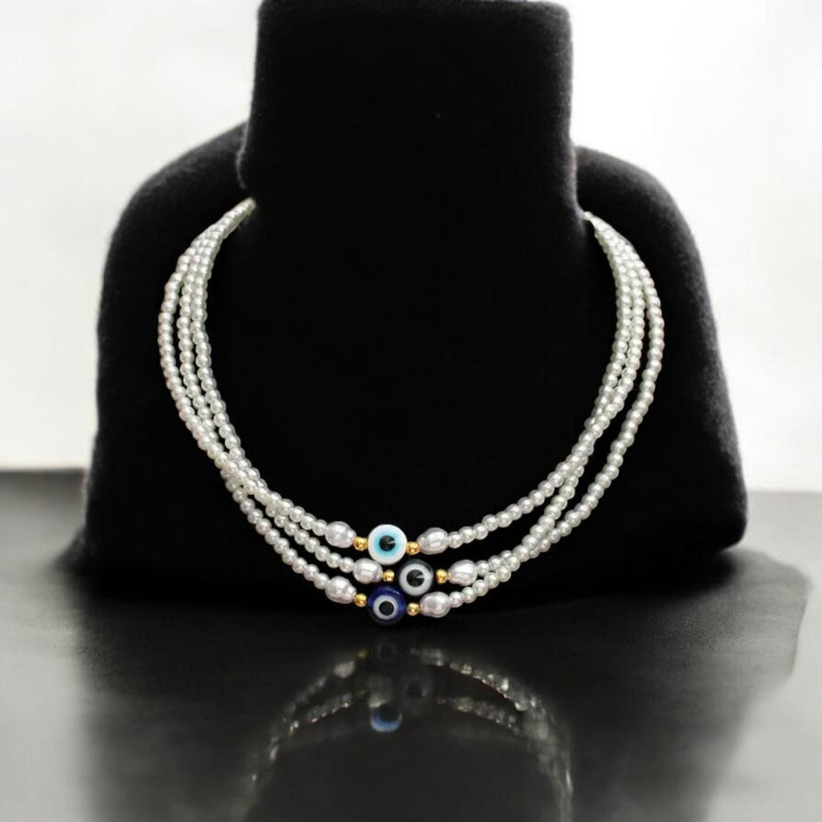 Layered Pearl Evil Eye Necklace