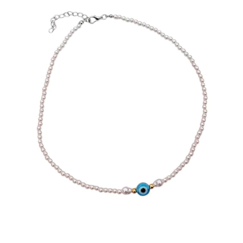Layered Pearl Evil Eye Necklace