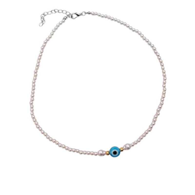 Layered Pearl Evil Eye Necklace
