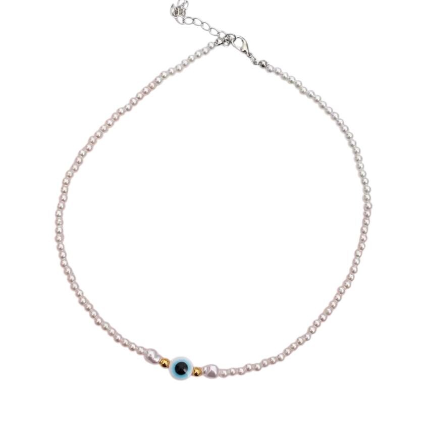 Layered Pearl Evil Eye Necklace
