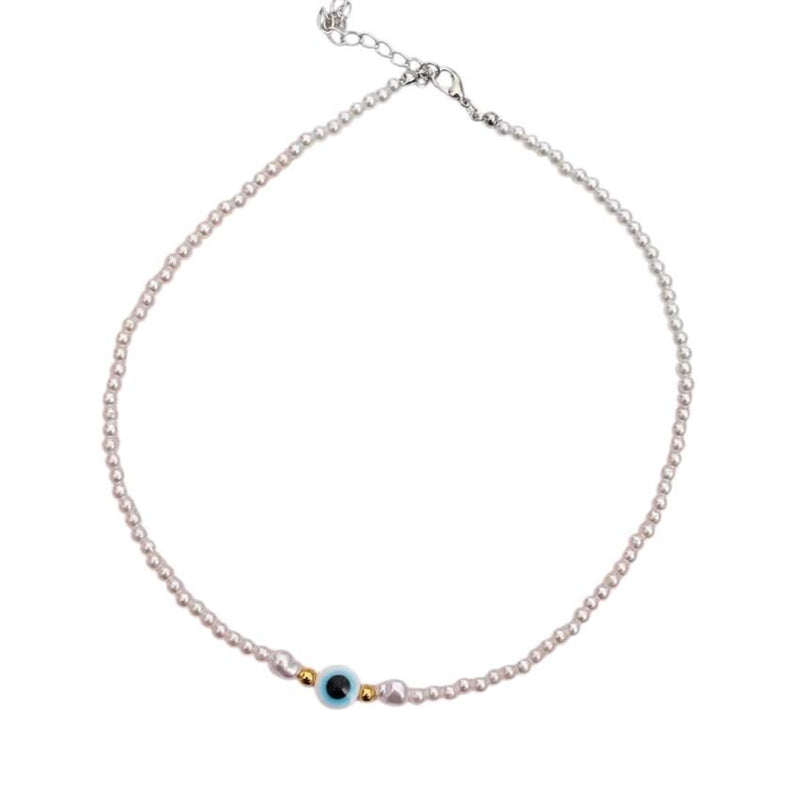 Layered Pearl Evil Eye Necklace