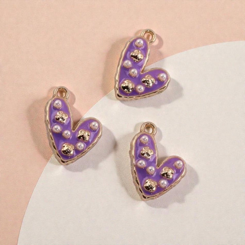 Gold Plated Enamel Heart Charm | Faux Pearl Jewelry Pendant