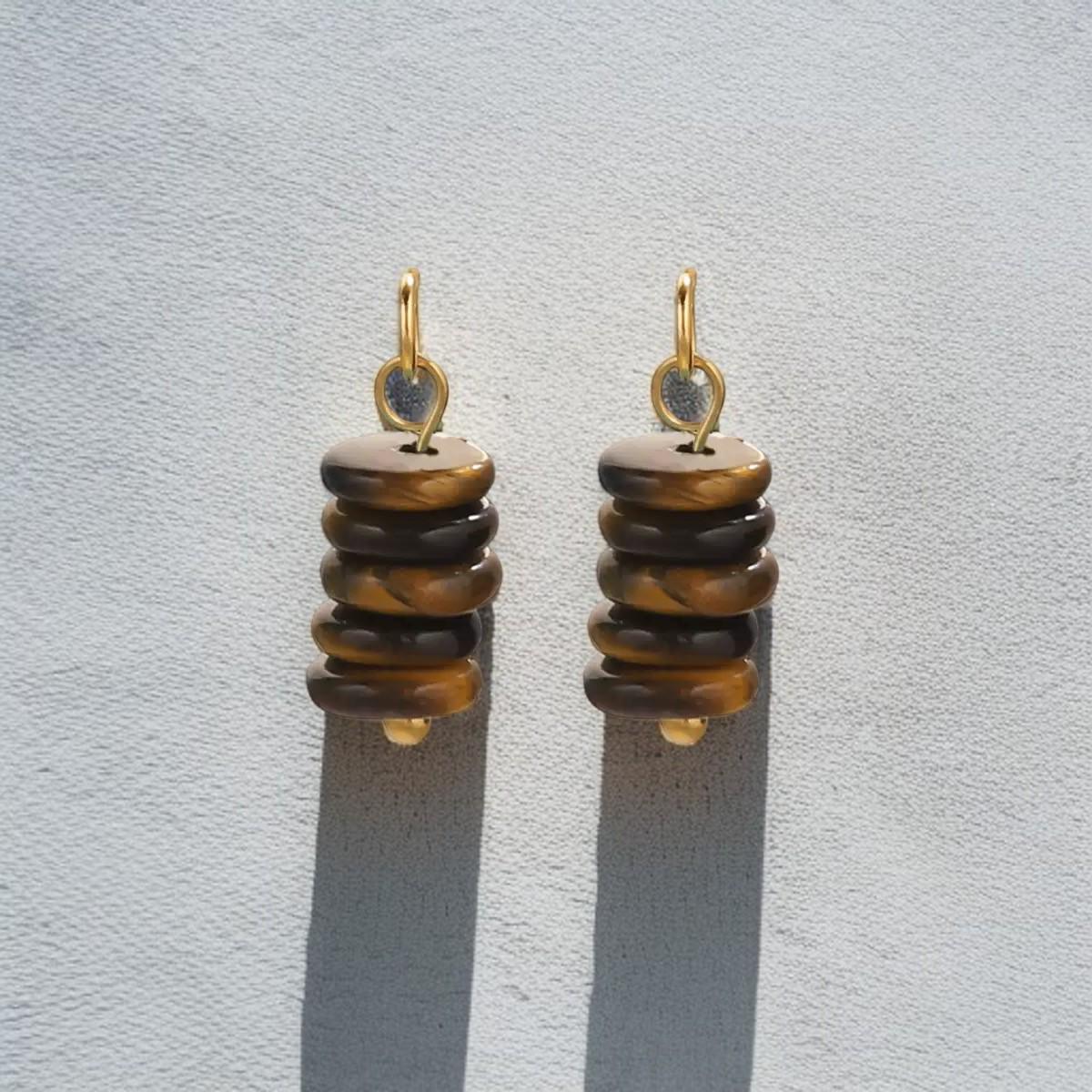 Gold Plated Stone Charms | Stacked Disc Pendants