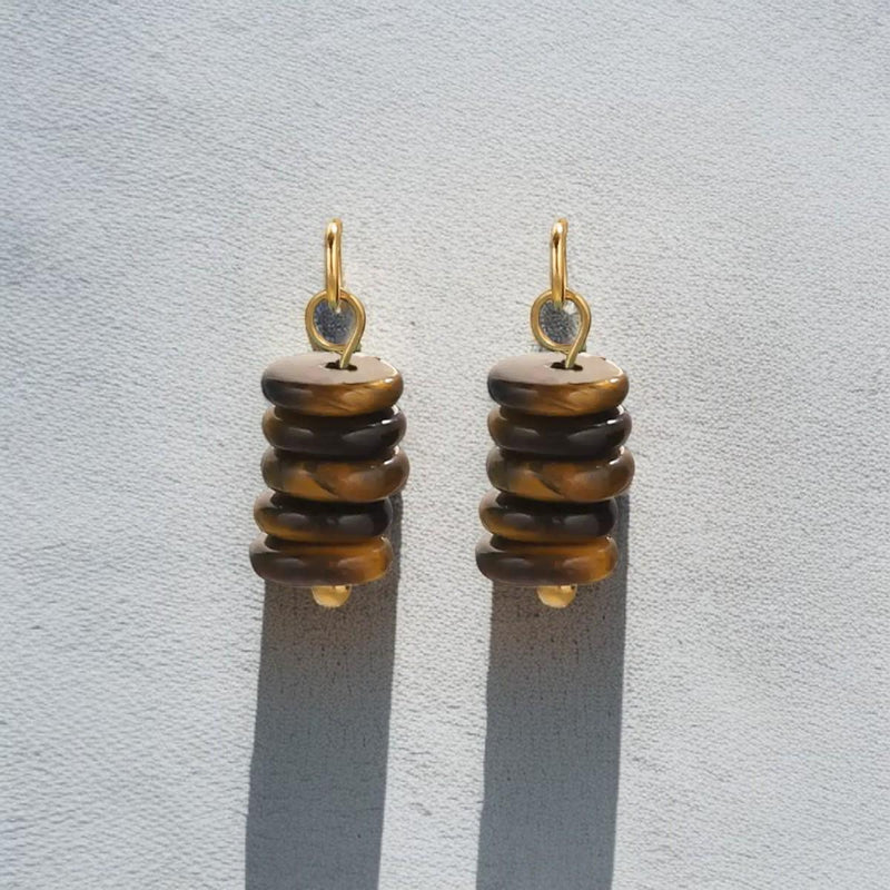 Gold Plated Stone Charms | Stacked Disc Pendants