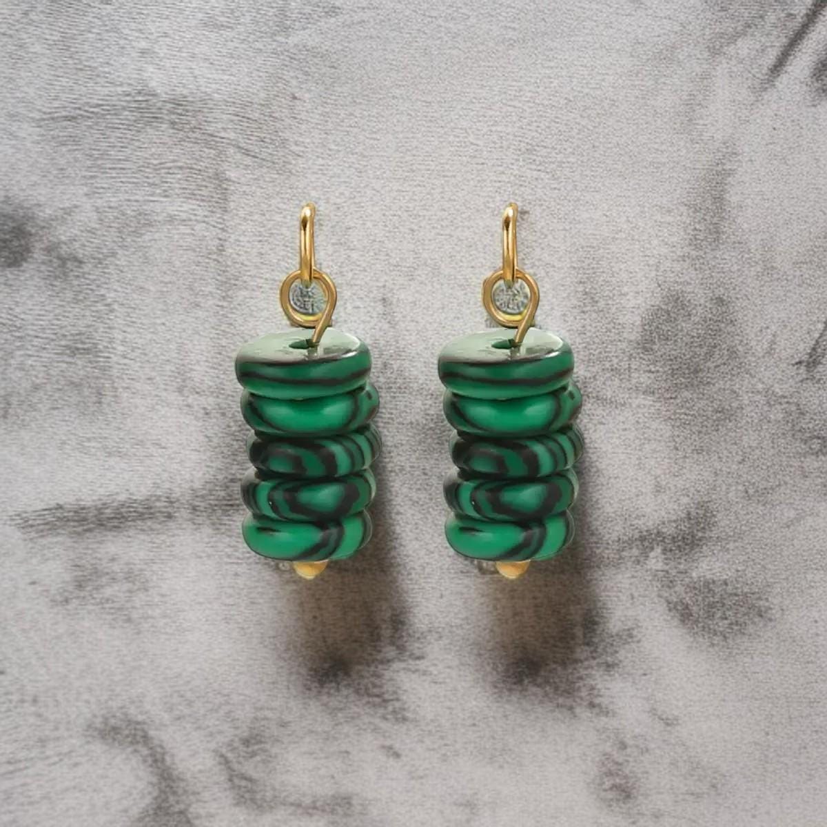 Gold Plated Stone Charms | Stacked Disc Pendants