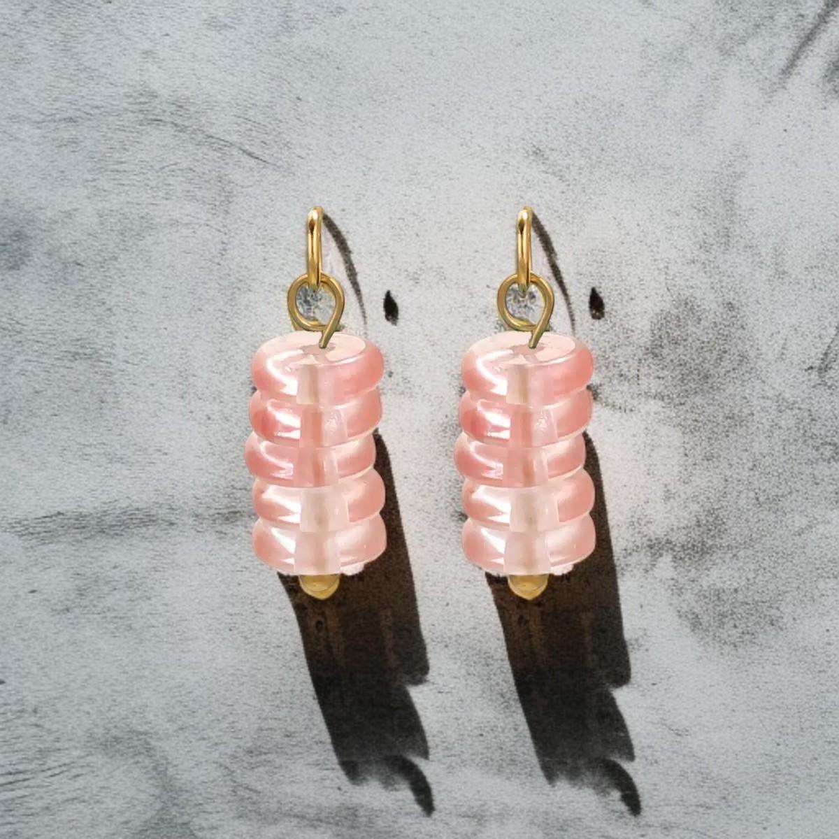 Gold Plated Stone Charms | Stacked Disc Pendants