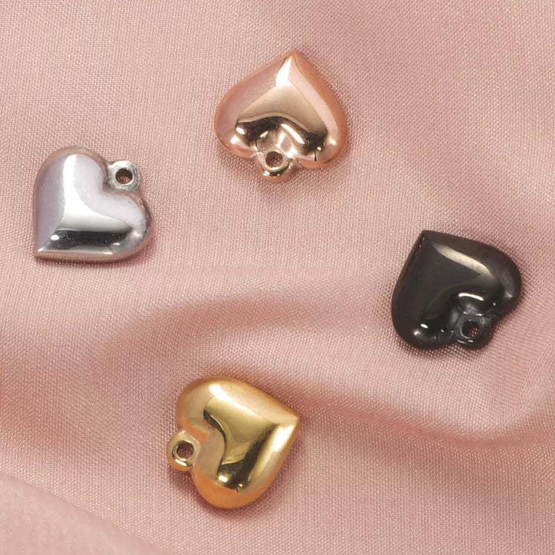 Gold Plated Puffy Heart Charms | Stainless Steel Heart Pendants | 12mm 14mm 16mm |