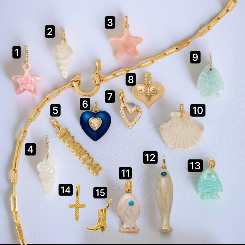 Gold Plated Charm Collection, Heart, Star, Shell, Fish - Cross Charms, Enamel Pendants