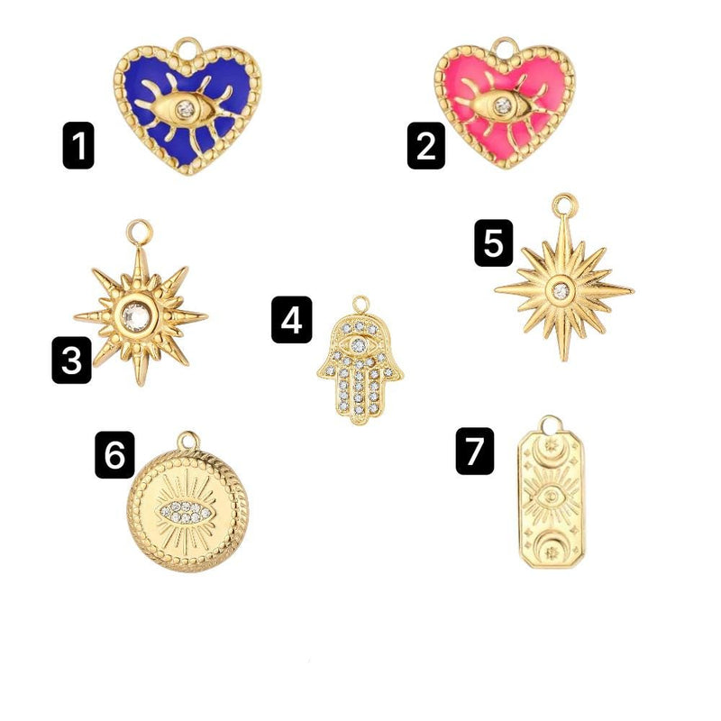 Gold Plated Evil Eye Charms, Celestial Heart Sun Star Hamsa Jewelry Charms