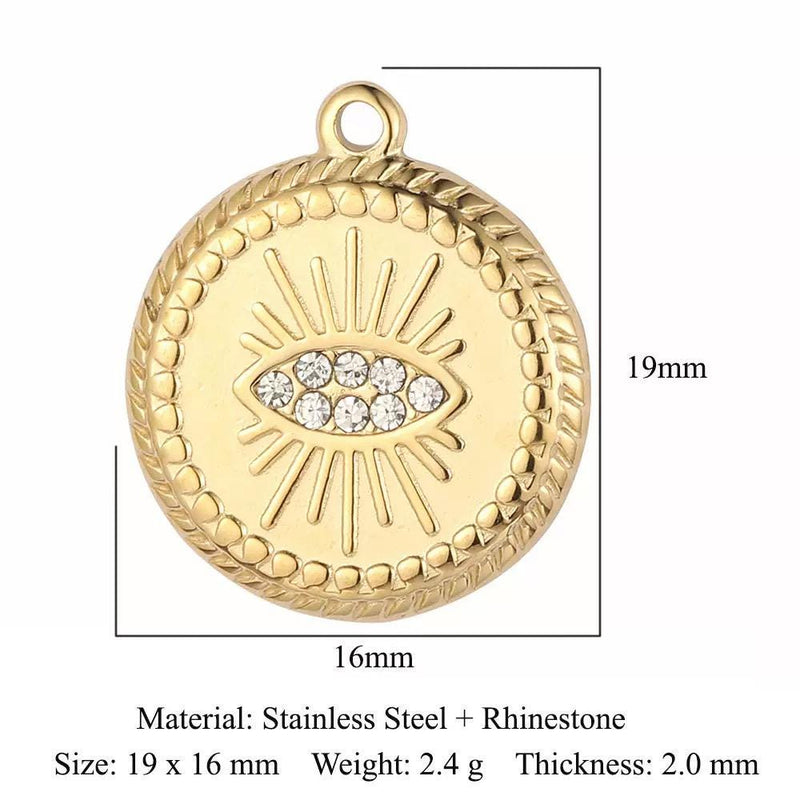 Gold Plated Evil Eye Charms, Celestial Heart Sun Star Hamsa Jewelry Charms