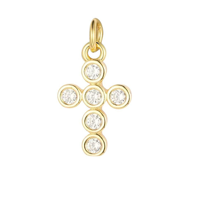 Gold Plated Cross Peace Shell Charms, CZ Religious Symbol Jewelry Pendants