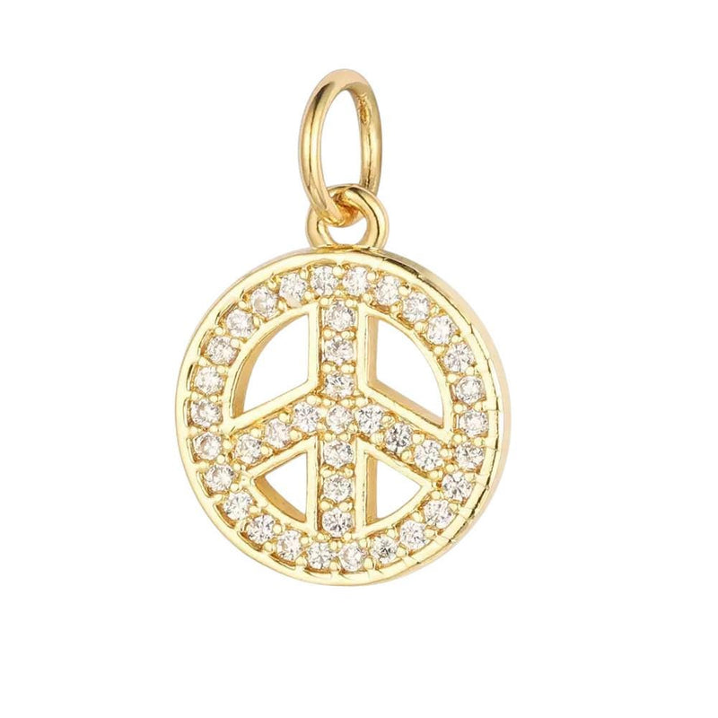 Gold Plated Cross Peace Shell Charms, CZ Religious Symbol Jewelry Pendants