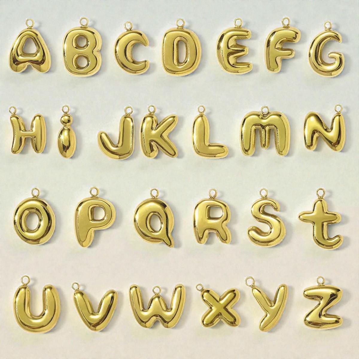 Gold Plated Alphabet Letter Charms, Bubble Initial Pendant AZ, DIY Jewelry