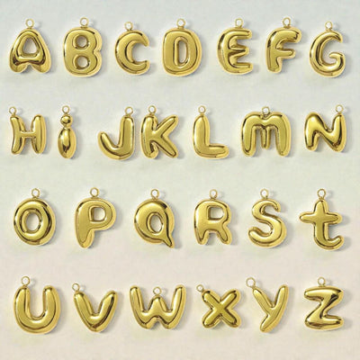 Gold Plated Alphabet Letter Charms, Bubble Initial Pendant AZ, DIY Jewelry