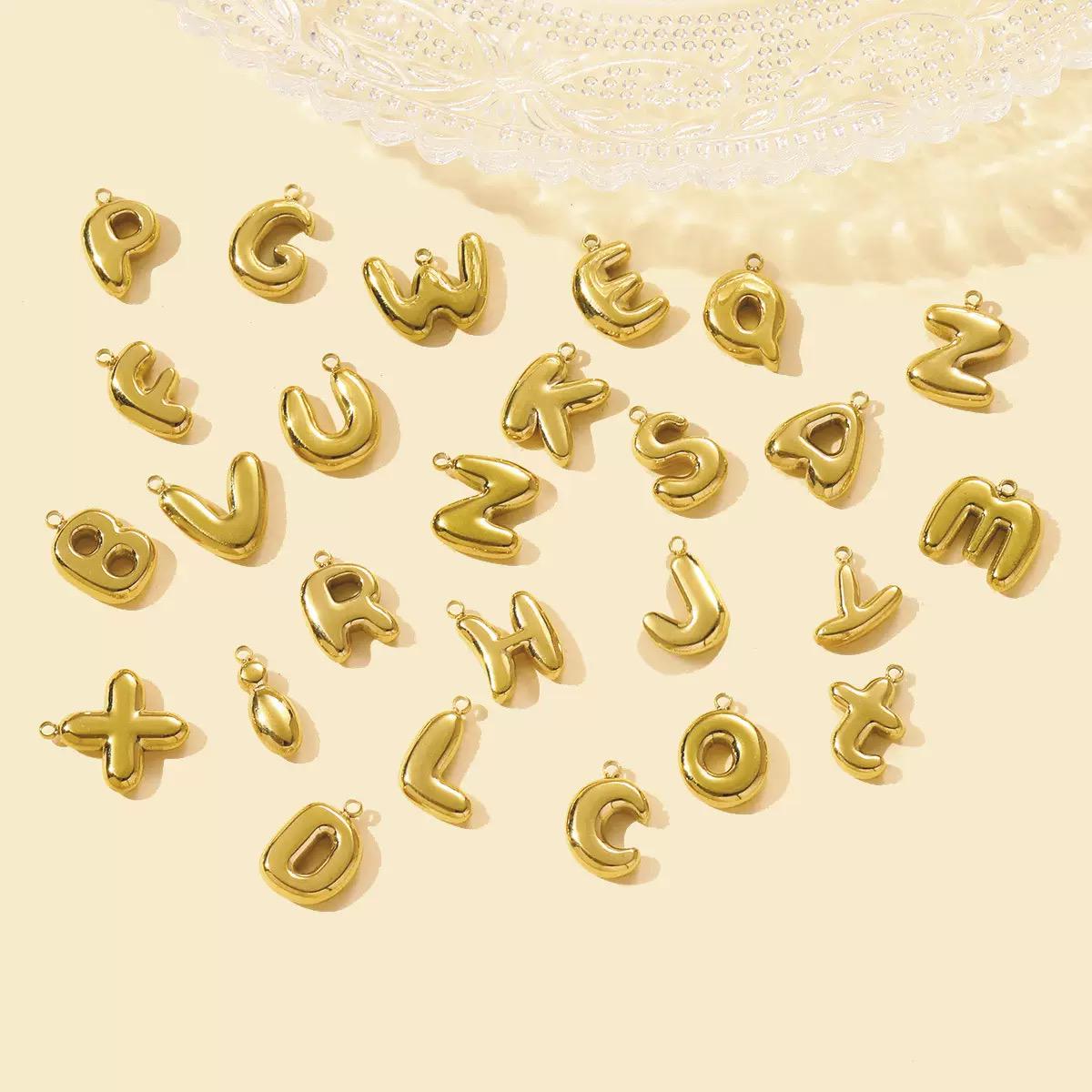 Gold Plated Alphabet Letter Charms, Bubble Initial Pendant AZ, DIY Jewelry