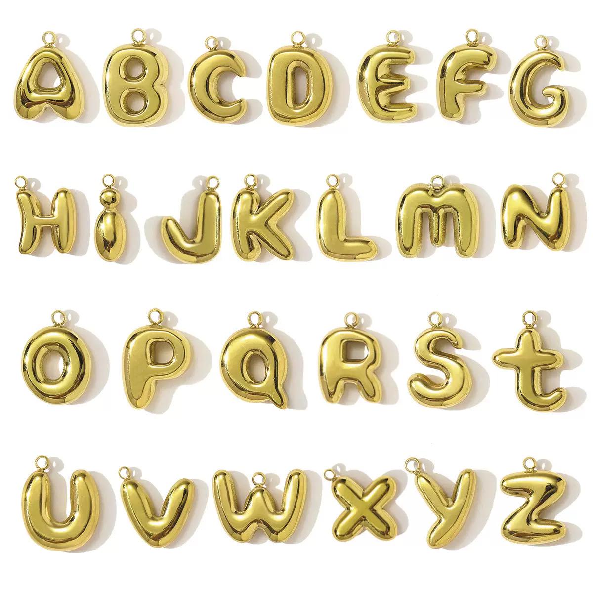 Gold Plated Alphabet Letter Charms, Bubble Initial Pendant AZ, DIY Jewelry