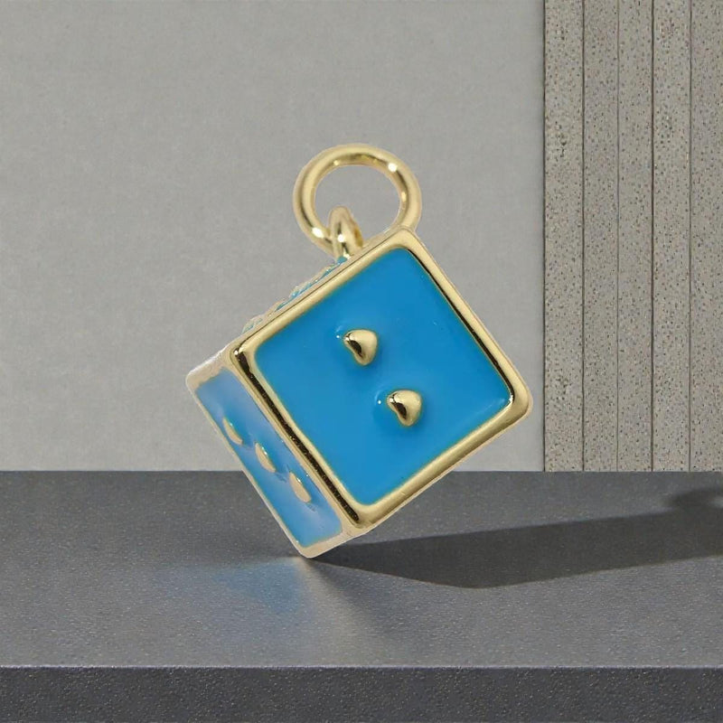 Gold Plated Playing Card & Dice Charms, Enamel Casino Lucky Jewelry