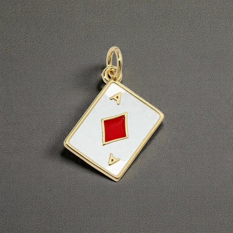 Gold Plated Playing Card & Dice Charms, Enamel Casino Lucky Jewelry