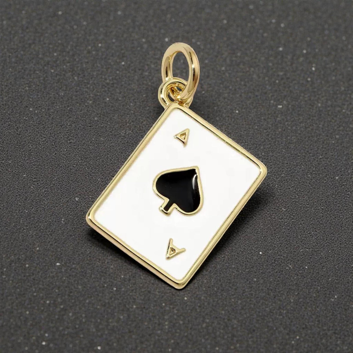 Gold Plated Playing Card & Dice Charms, Enamel Casino Lucky Jewelry