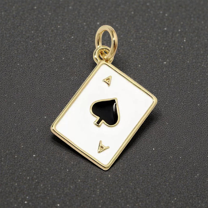 Gold Plated Playing Card & Dice Charms, Enamel Casino Lucky Jewelry