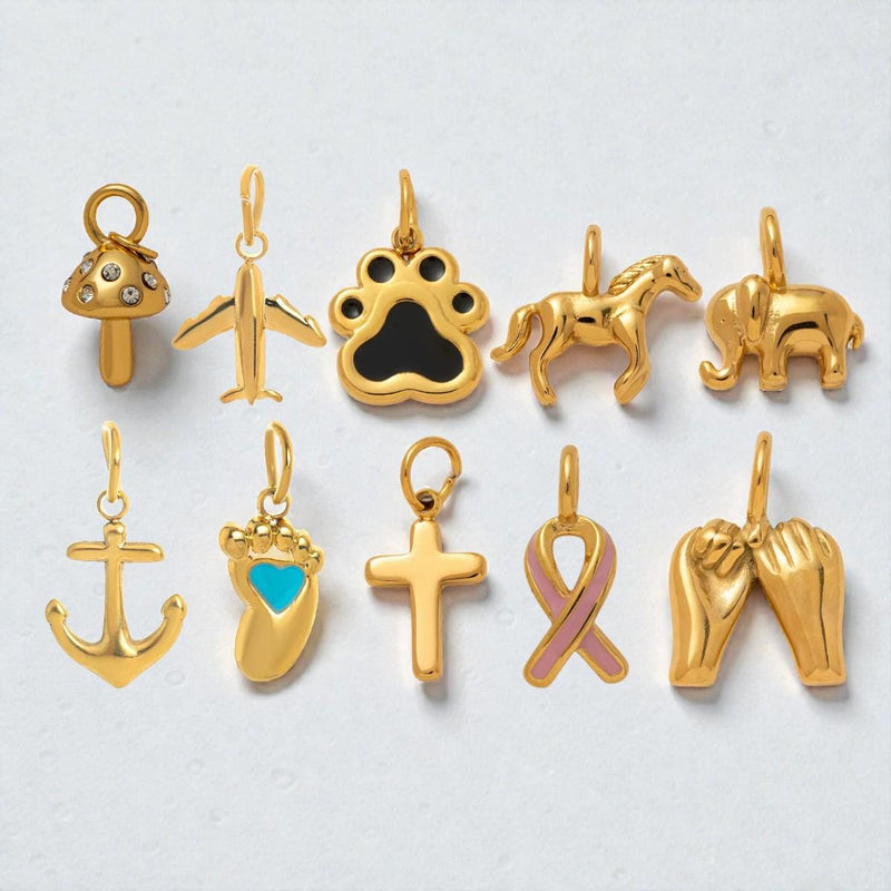 Gold Plated Symbol Charms, Paw Print Horse Cross Anchor Ribbon Charm Pendants