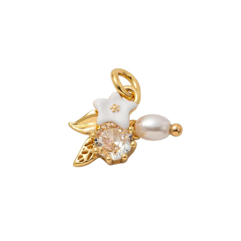 Gold Plated Enamel Flower Charms Set, Floral Pearl Fruit Heart Shoe Charms