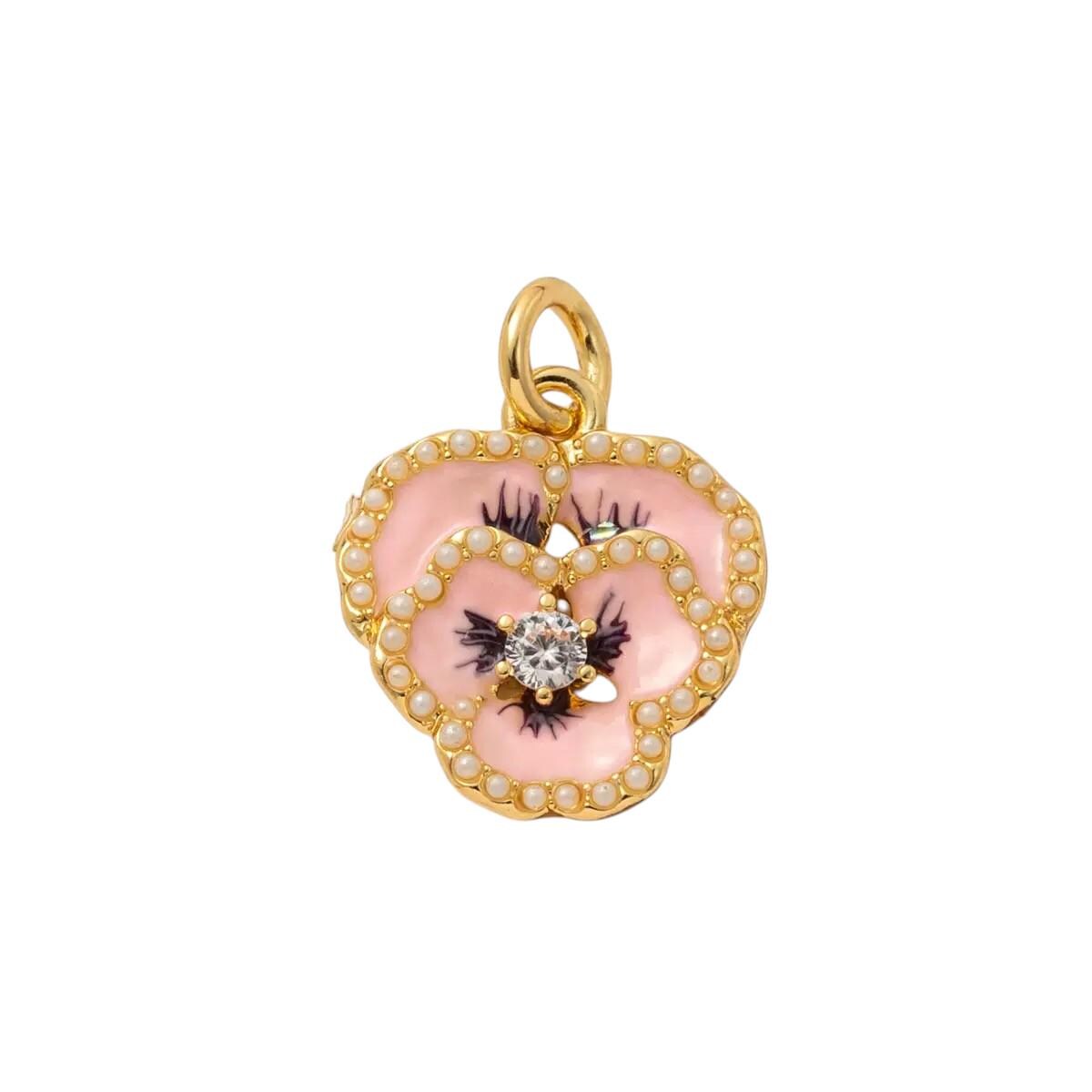 Gold Plated Enamel Flower Charms Set, Floral Pearl Fruit Heart Shoe Charms