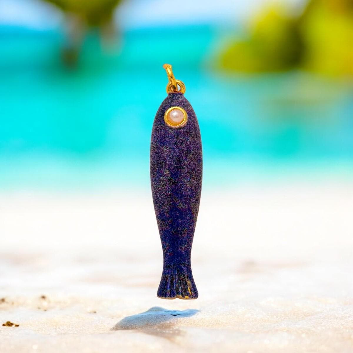 Gold Plated Enamel Fish Charm, Coastal Jewelry Pendant
