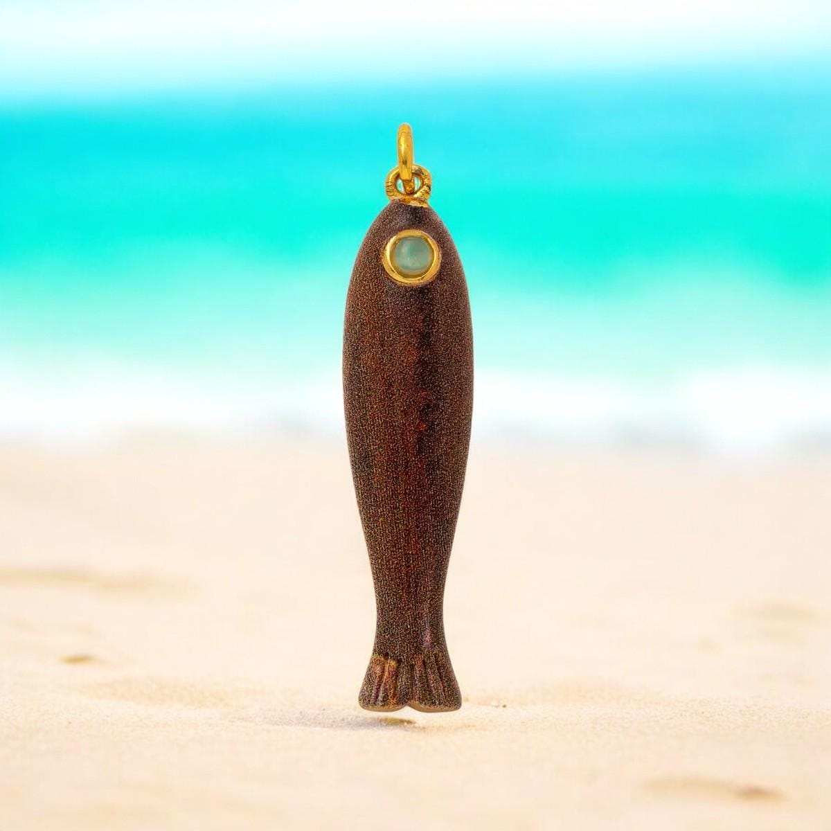 Gold Plated Enamel Fish Charm, Coastal Jewelry Pendant