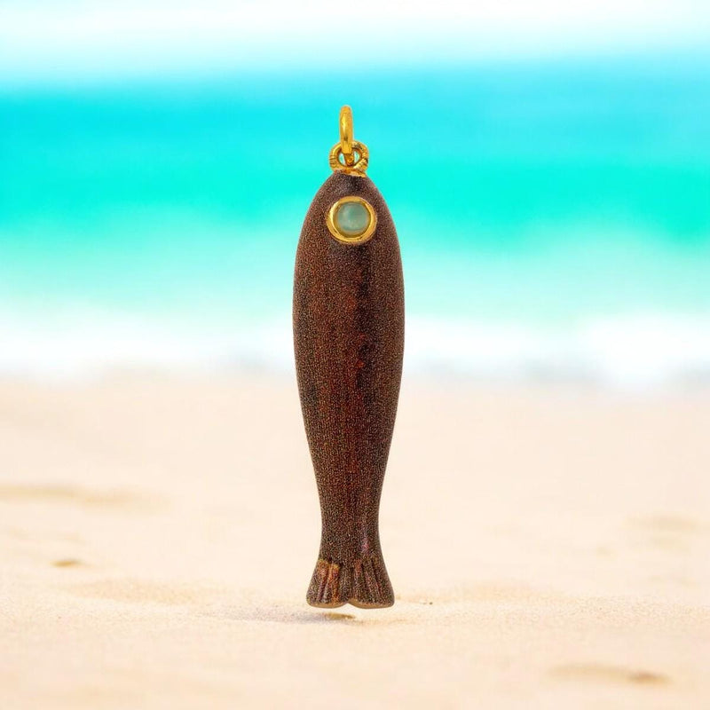 Gold Plated Enamel Fish Charm, Coastal Jewelry Pendant