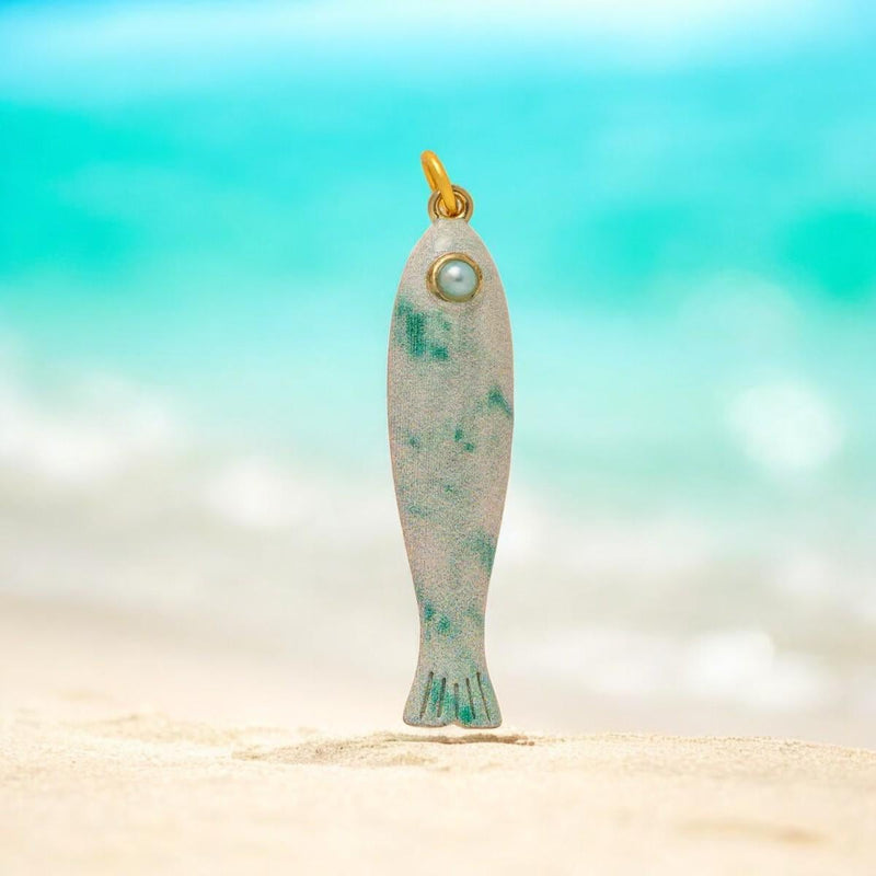 Gold Plated Enamel Fish Charm, Coastal Jewelry Pendant