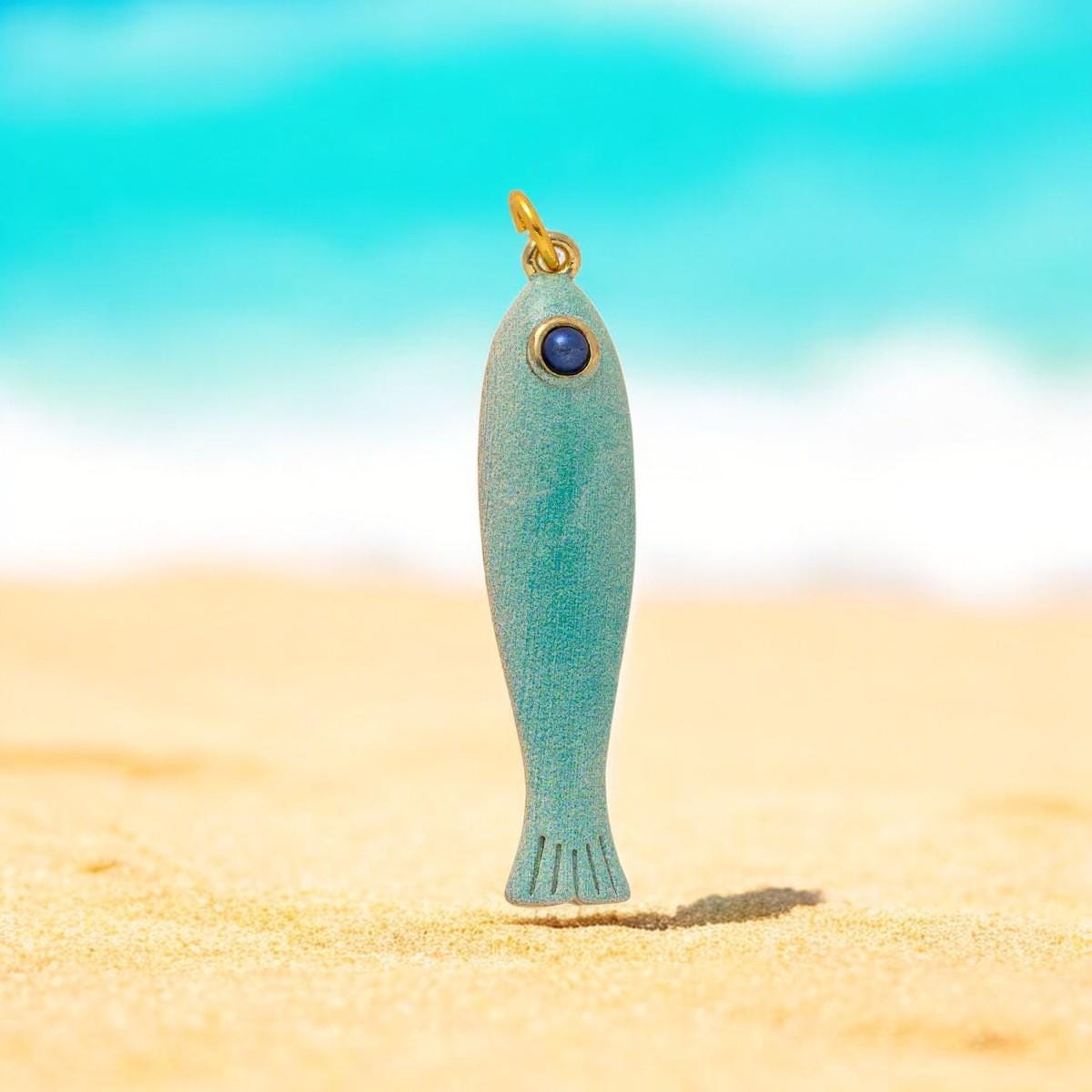 Gold Plated Enamel Fish Charm, Coastal Jewelry Pendant