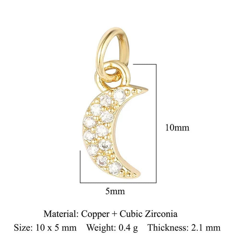 Gold Plated CZ Charms, Moon Lightning Cross Eye Star Charms, Religious Celestial Jewelry