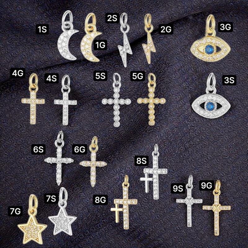Gold Plated CZ Charms, Moon Lightning Cross Eye Star Charms, Religious Celestial Jewelry