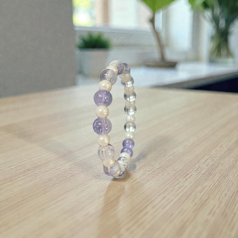 Pearl Beaded Stretch Bracelets with Gold Plated Charms, Gemstone Stackable Bracelets, Elegant Handmade Jewelry