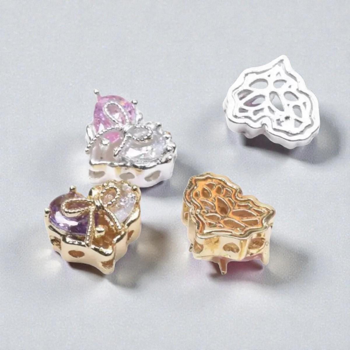 Gold Plated Heart Charm Bead | Pastel Crystal Bow Bracelet Spacer