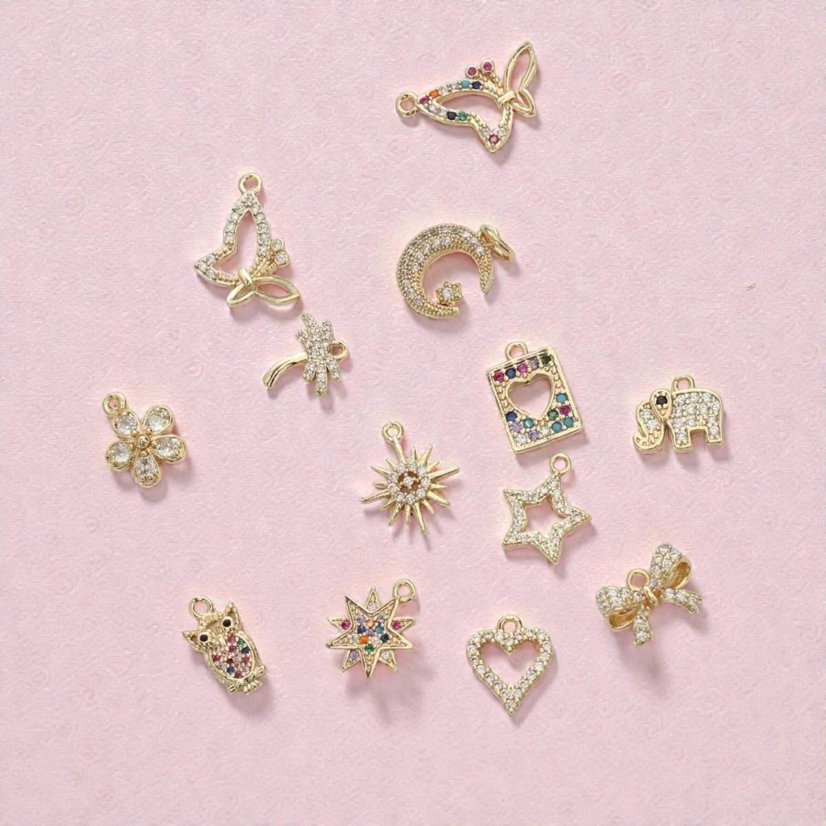 Gold Plated CZ Dangle Charms | Star, Moon, Heart Pendants