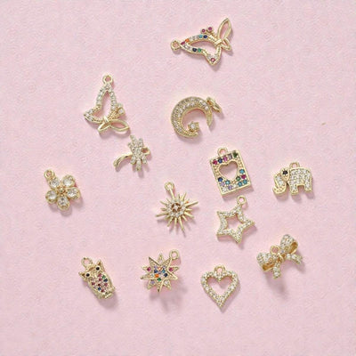 Gold Plated CZ Dangle Charms | Star, Moon, Heart Pendants