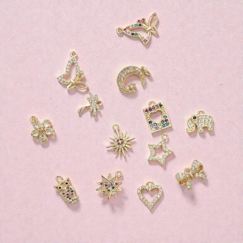 Gold Plated CZ Dangle Charms | Star, Moon, Heart Pendants