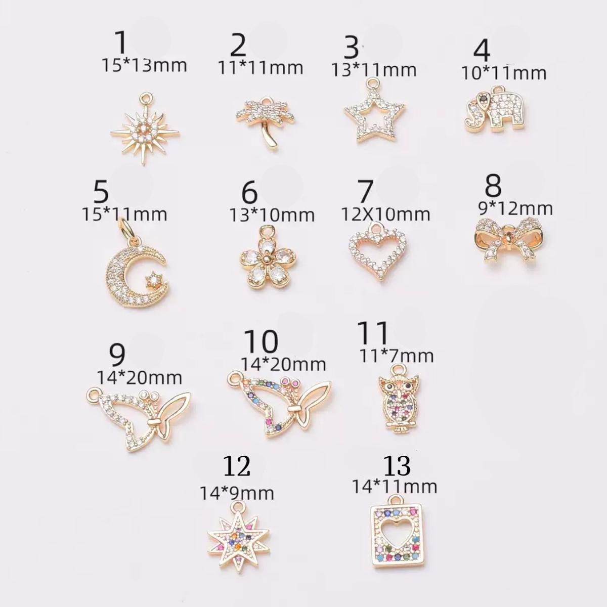 Gold Plated CZ Dangle Charms | Star, Moon, Heart Pendants