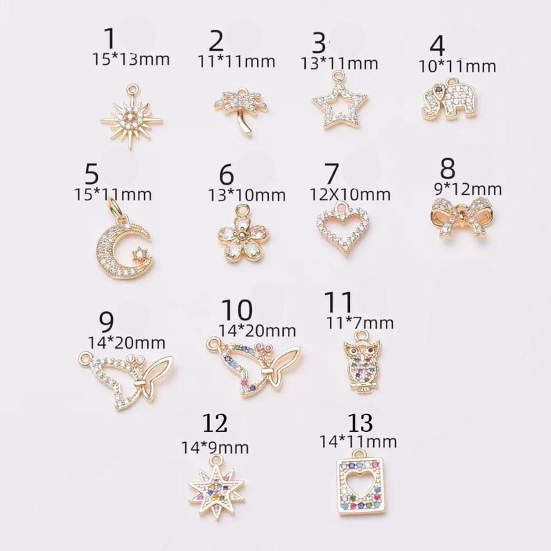 Gold Plated CZ Dangle Charms | Star, Moon, Heart Pendants