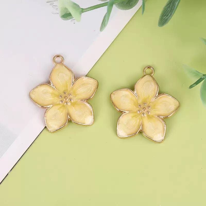 Colorful Gold Edge Floral Pendants -Enamel Flower Charms #2