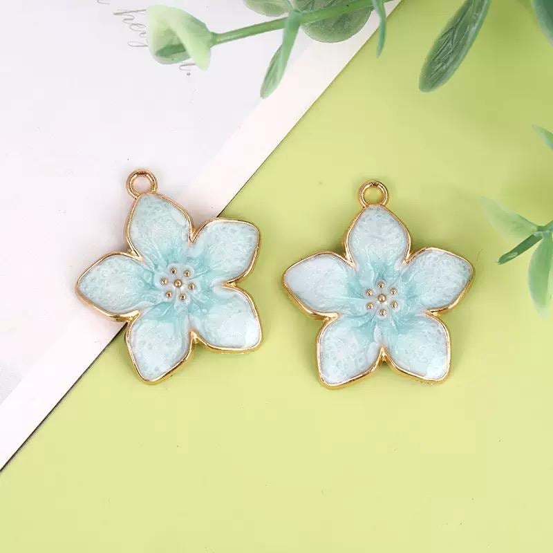 Colorful Gold Edge Floral Pendants -Enamel Flower Charms #2