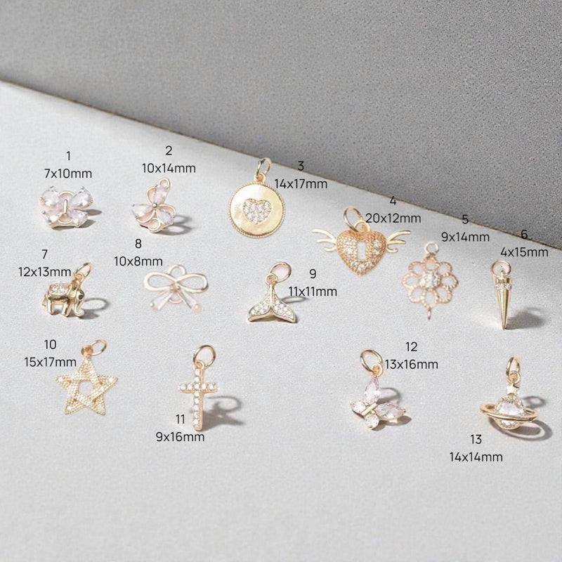 Gold Plated CZ Charm Set, Mini Pendants, DIY Jewelry